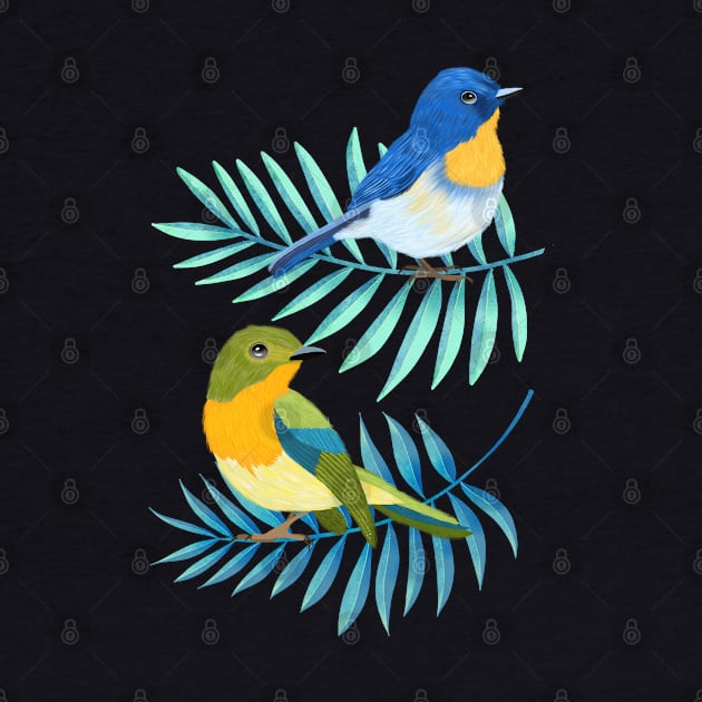 Tropical birds and palm leaves by CalliLetters